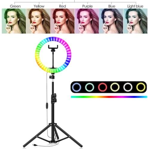 RGB Ring Light 10 inch With Tripod Phone Clip Selfie Colorful Photography Lighting for TikTok Vlogging Short Video YouTube Live
