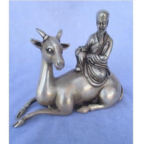 Collectible Tibetan silver "Chang old" riding a deer statue/Folk art Sculpture Tibet Silver decoration bronze factory