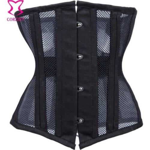 Black Fishnet 22 Steel Boned Underbust Corset Plus Size 6XL Corsets and Bustiers Sexy Gothic Clothing Korsett For Women Corselet