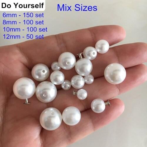 6mm,8mm,10mm,12mm -Mix Sizes 400 sets Round White Pearl Rivet Studs,Pearl Rivet Spikes For Clothing,Leather Decoration