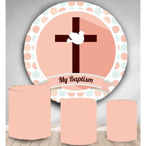 Baby baptism first communion christening backdrop Round Panel circle background party decor candy dessert table banner vinyl
