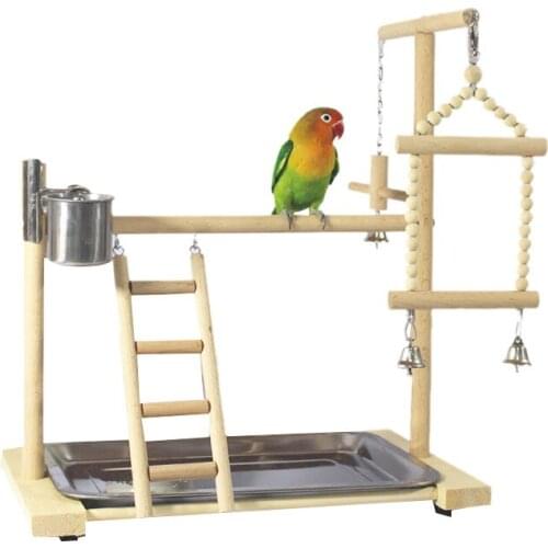 Hot Parrot Playstands with Cup Toys Tray Bird Swing Climbing Hanging Ladder Bridge Wood Cockatiel Playground Bird Perches 53x23x