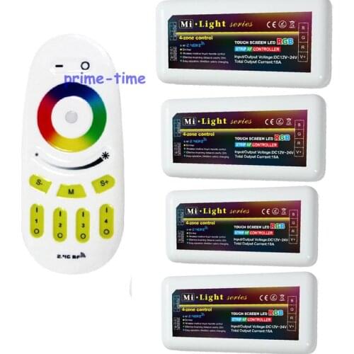 Mi.Light 2.4G 4-Zone RF Wireless Touch Screen Remote + 4pcs 18A RGB LED Group Controller for RGB Led Strip Light
