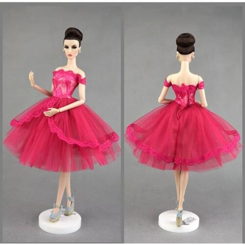 Fashion Rosy Lace Dress for Barbie Doll Clothes Princess Ballet Tutu Dress Party Gown Vestidoes 11.5" Dolls Accessories Toys 1/6