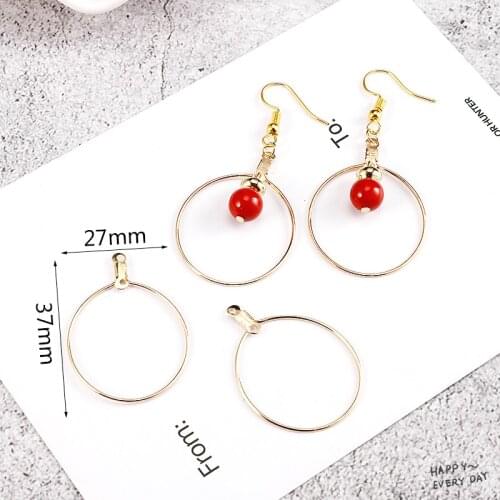 MRHUANG 10pcs/pack 27*37mm Metal Golden Tone Round Connector Charms Fit Earring Making Jewelry Accessories