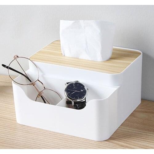 Multi-lattice tissue boxes creative desktop wooden lid cartons simple plastic remote control receiving boxes 18*17*7.5cm