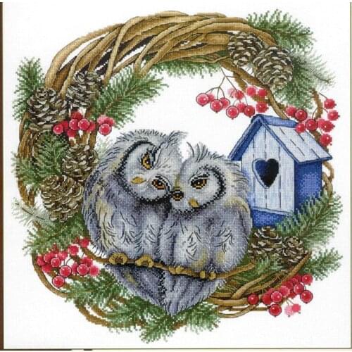 Newest Embroidery Owl Pine Cone Wreath Best Cross Stitch Kits for Beginners with 100% Cotton Floss &Free Shipping for Home Decor