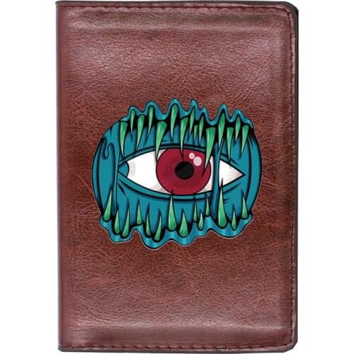 Cool Demon Eye Brown Travel Passport Cover ID Credit Card Holder Case