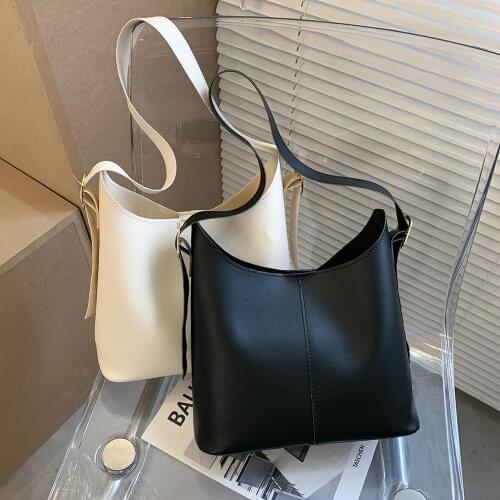 Solid Color PU Leather Crossbody Bags For Women 2020 Bucket Bags High Capacity Lady Handbags With Wide Belt Travel Handbags