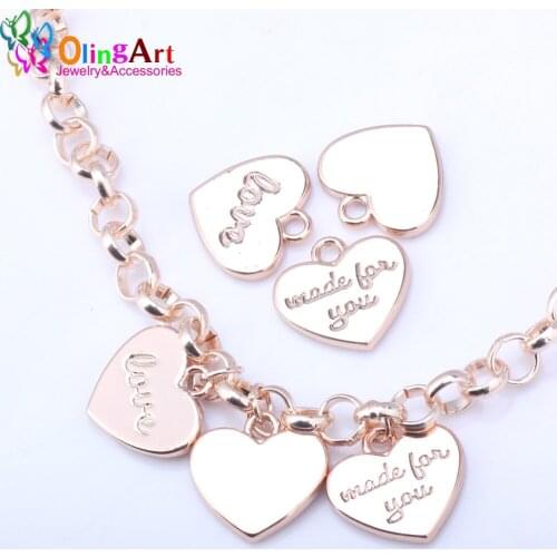 OlingArt 16MM 6pcs/lot Heart-shaped Zinc Alloy Pendant Lead free Rose gold Color Three letter combinations DIY Jewelry making