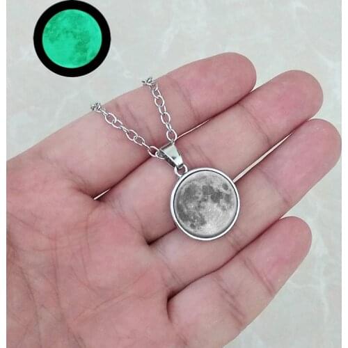 New Arrival Glowing Jewelry Full Moon Necklace Handmade Glass Dome Lunar Eclipse Necklace Glow in the dark Pendant Jewelry
