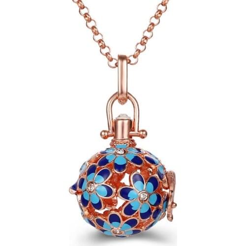 Mexico Chime Aroma Two-Color Flowers Music Ball Caller Pendant Vintage Pregnancy Necklace Perfume Lockets Diffuser Women Jewelry