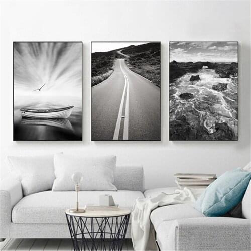 Natrual Landscape Boad High Way Canvas Posters Motivation Nordic Wall Art Prints Painting Decoration Black and White Pictures