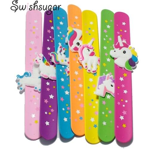 Kid Children Girl Boy Star Printing Colorful Unicorn Wristband Flexible Wrap Slap Bracelet Animal Enfant Bangle Gift Favors