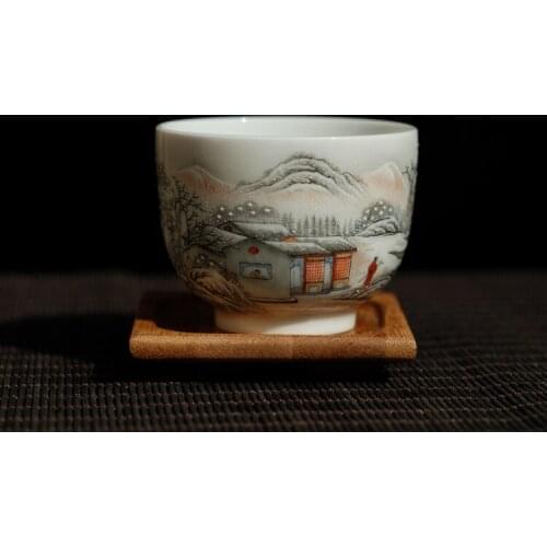 Hand-painted High-grade Famille Rose Snow-covered Landscape Antique Ceramic Tea Ware Pu'er Kongfu Tea Cup