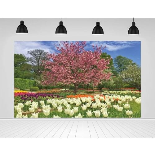 Scopiso Pink Flower Tree Garden Scenery Photographic Backdrops Party Room Decor Photography Backgrounds For Photo Studio Props