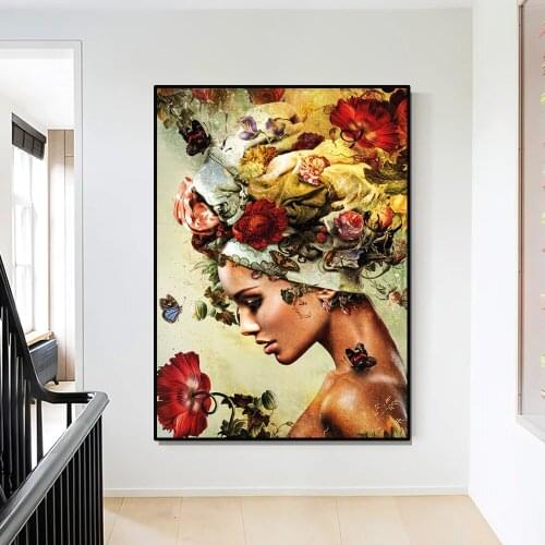 Modern Art Woman Flower HD Print on Canvas Art Prints and Posters Home Living Room Decoration Painting Frameless Painting