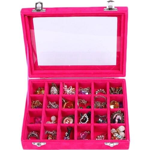 Quickdone 1Pcs 24 Grids Velvet Jewelry Box Rings Earrings Necklaces Makeup Holder Case Organizer Women Jewelery Storage HG0498