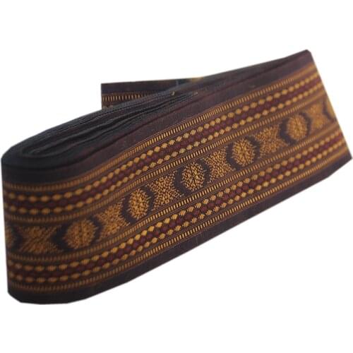 DONGCAI 5cm wide 5yard/lot High quality Embroidered Ribbon brown background gold color pattern metal diy garment decorate ribbon