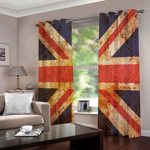 2 Panels Curtain Union Jack UK Flag 3D Printing Blockout Fabric drapes window curtains for living room bedroom