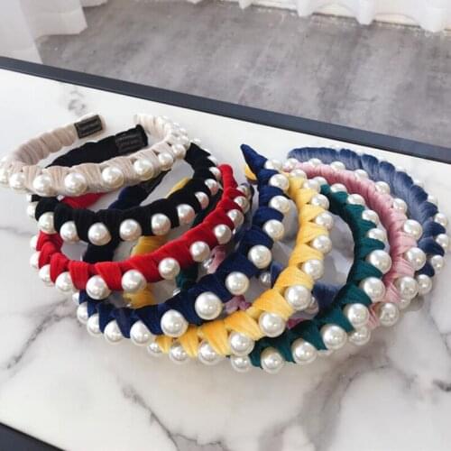 Fashion Boutique Hair Accessories Womens Pearls Wrapped Gold Velvet Wide-Brimmed Headband Headband Wild Girl Hair Band Headwear