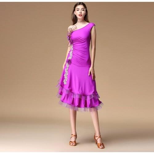 2018 Women Dance Clothes Flower Costume Off Shoulder Dresses Salsa Ballroom Dance Latin Long Dress Elegant
