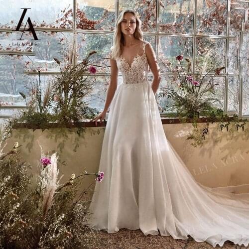 LelaAcra Sweetheart Wedding Dress 2022Flowers Backless Beading A-Line Plus Size Beach Princess Bride Gowns NE15 Vestido de Noiva