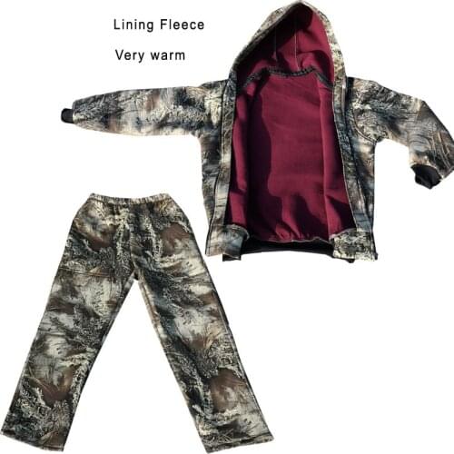 Winter Thicken Lining Fleece Bionic Camouflage Hunting Outdoor Tactical Hiking Clothing Ghillie Suit Jacket Pants