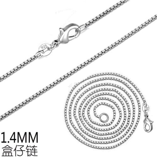1.4MM Box Chain Necklace For Women men Necklaces & Pendants Silver color Jewelry Charms Jewellery Choker Colar Kolye