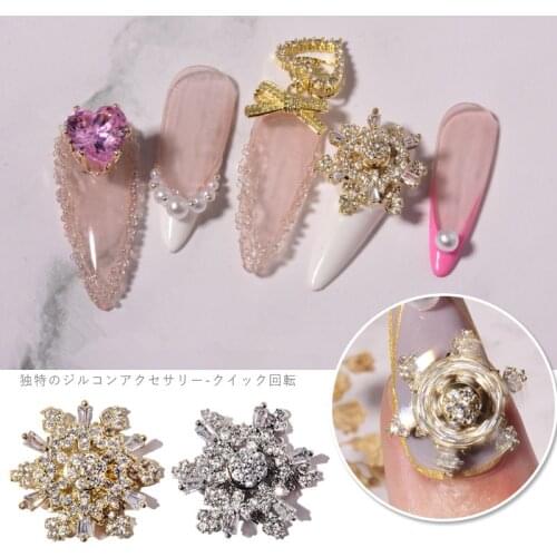 1 Pcs Rotatable Luxury Zircon Snowflake 3D Nail Art Rhinestone Decoration Diamond Crystal Spin Jewelry Manicure Design Accessory