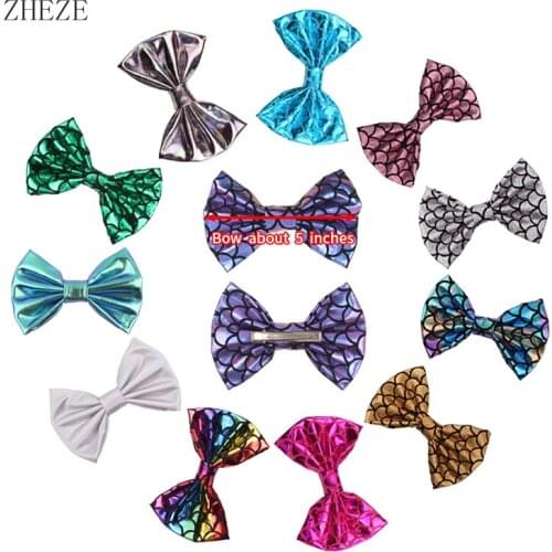 6Pcs/Lot Fish Scales Glitter Barrettes For Girls New Metallic Hairbow Kids DIY Hair Clips Accessories Cosplay Mermaid Bows