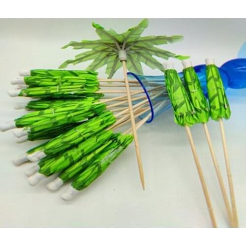 10pcs/bag Green Coconut Tree Sticks Umbrella Picks Party Artwork Toothpick Party Decoration Cupcake/fruit/cake Toppers Decor