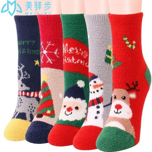 12 Pairs Per Set Winter Warm Coral Velvet Adult Socks Cartoon Festival Christmas Adult Socks for Female Socks Direct Sales