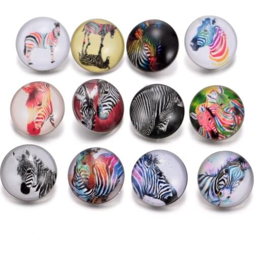 12pcs/lot Animal Zebra Pattern Charms 18mm Glass Snap Button For DIY Bracelet Snaps Jewelry KZ0228