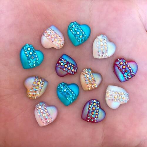 120pcs 12mm Resin Heart Cats Eye Flatback Rhinestone Wedding Buttons DIY Crafts R42*3