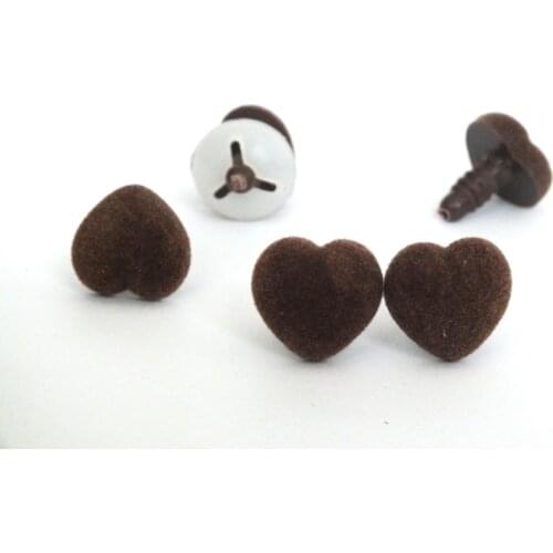 20pcs Brown Heart Plush Nose Craft Button Animal Safety Nose For Soft Toys Dolls Accessories-15/18mm