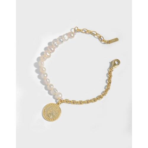 Asymmetry Bracelet Authentic 925 Sterling silver baroque Pearl Chain Bracelet Bell Charms Jewelry C-SL050