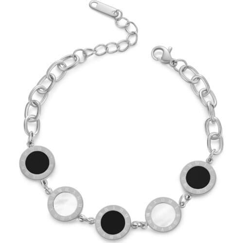 316L Stainless Steel Five Roman Numeral Round Cake Black and White Shell Bracelet Women Caibei Titanium Steel Bracelet