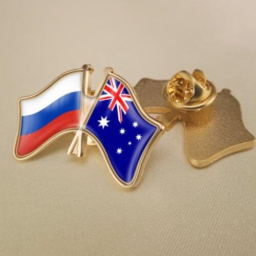 Russian Federation and Australia Crossed Double Friendship Flags Brooch Badges Lapel Pins
