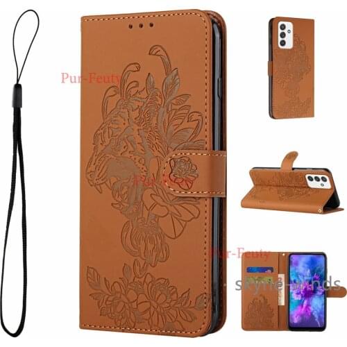 Case for Samsung Galaxy A12 A42 A52 A72 A82 tiger embossing leather flip wallet stand cover coque fundas for SM A 12 42 52 72 82