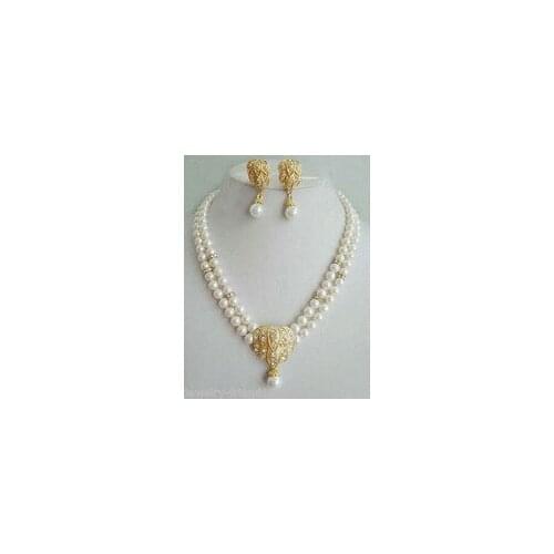Choker High-quality Jewelry word Fine 2 rows white pearl pendant earrings necklace sets AAA style Jewellery