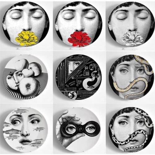 8/10" Variety Lina Face Decorative Plate Morden Retro Ceramic Wall Hanging Dish Lady Portrait Painting Plates Creative Craft