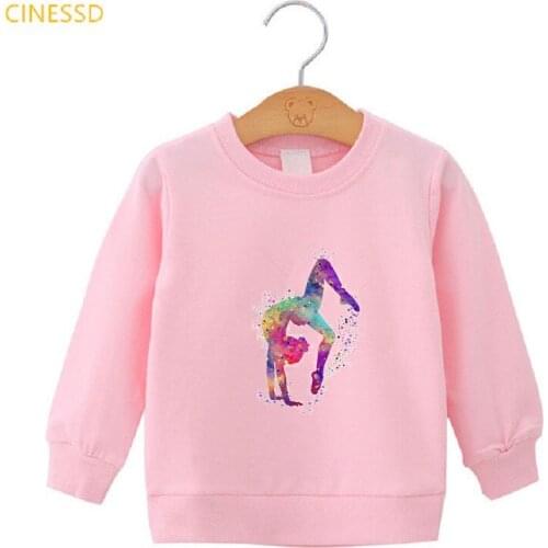 Watercolor Gymnastics Girl Printing Sweatshirt Winter 2020 Fashion Children GYM Sports Lover Birthday Xmas Gift Teen Kids Hoodie