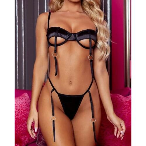 Sexy Underwear Women Set Mesh Lingerie 2 Piece Set See Through Bralette and Thong Bandage G-String Spaghetti Straps HB190