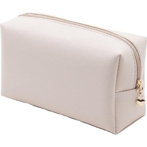 Faux Leather Zippered Cosmetic Bag Waterproof Small Pouch Solid Color Makeup Case Purse Toiletry Organizer Handbag