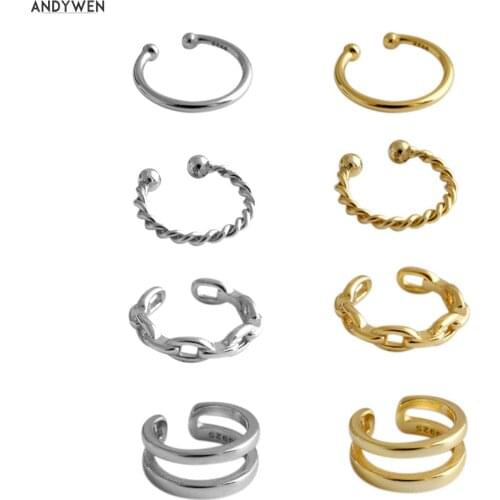 ANDYWEN 925 Sterling Silver Plain Ear Cuffs Rock Punk Earcuff Earring Cuffs No Piercing Clips 2020 European Women Party Jewelry