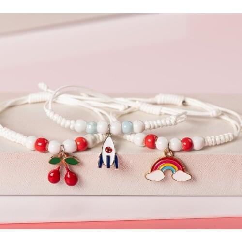 Cute Metal Drip Glaze Pendant Bracelet Hand-Wowen Gift Bracelets Bangles For women Handmade Girl Children Wholesale #XN004