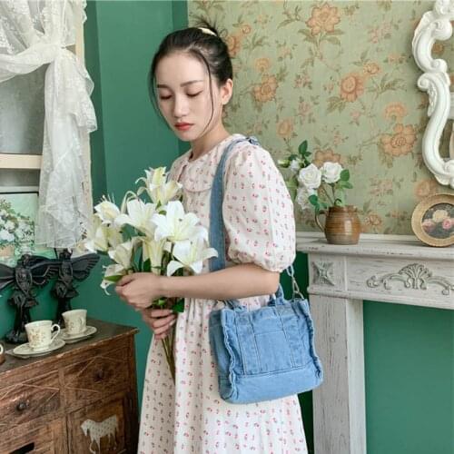 Retro Travel Fashion Denim Blue Bags for Women Portable Travel Denim Cross Body Womens Shoulder Bag Zipper Closure Bag