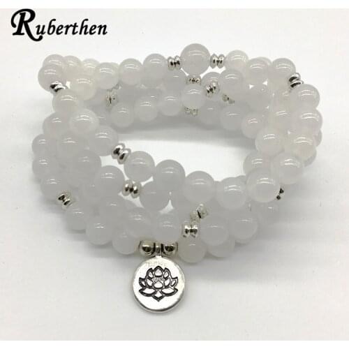Ruberthen Fashion Design Women`s Wrap Bracelet Vintage White Bead Bracelet or Necklace Meditative Healing 108 Mala Yoga Bracelet