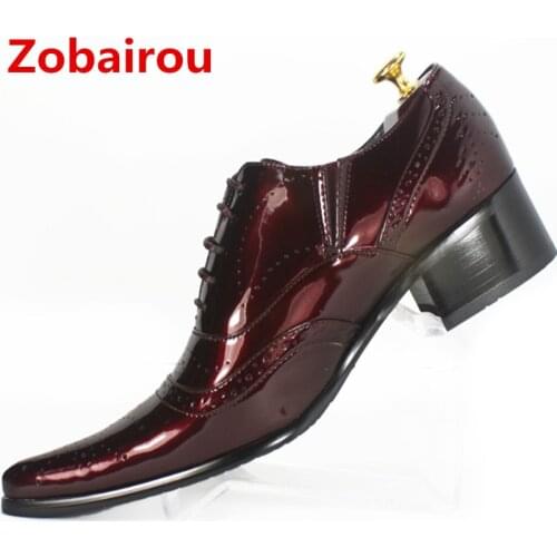 Zobairou sapatos masculinos mens patent leather black red shoes formal dress wedding oxford flats italian men shoes luxury